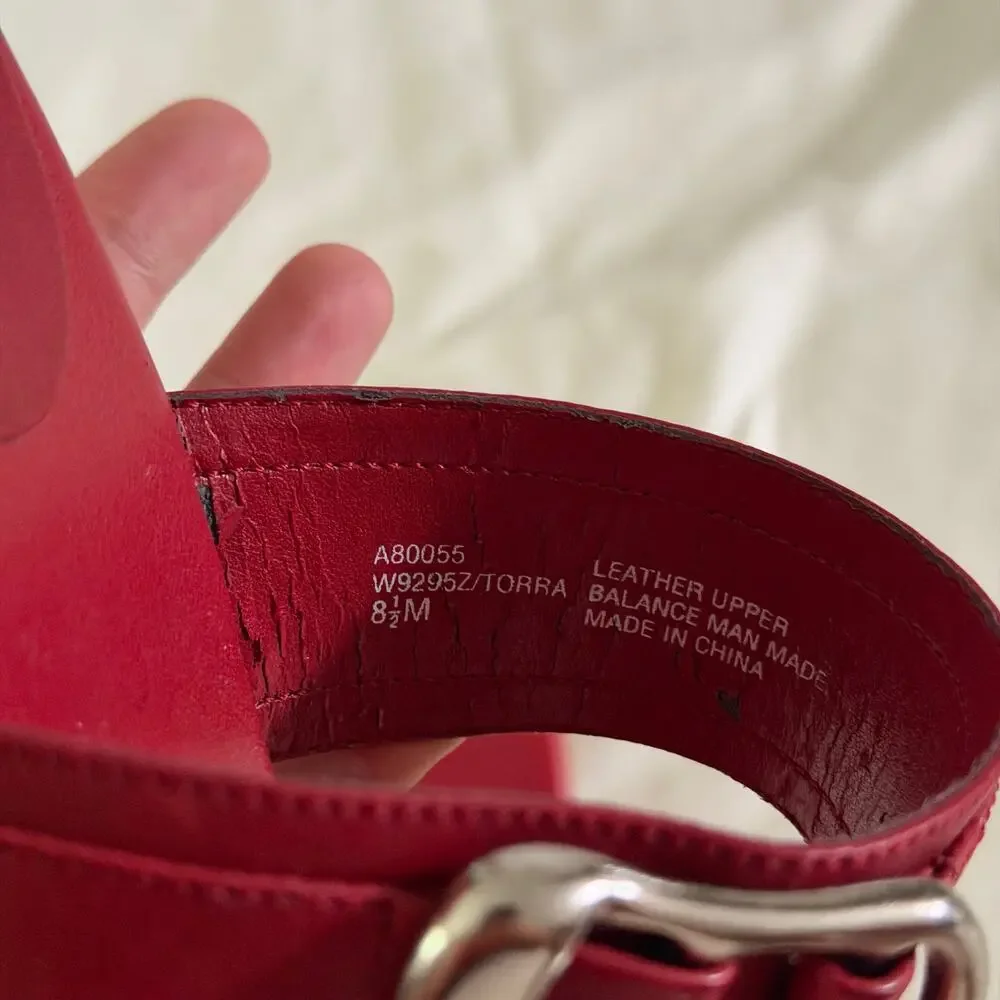 Y2K 2000s Red Leather Block Heel Buckle Sandals 8.5 Grunge Punk